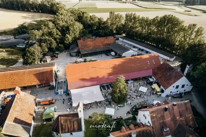Aerial view of the entire Sickertshofen estate during a corporate event